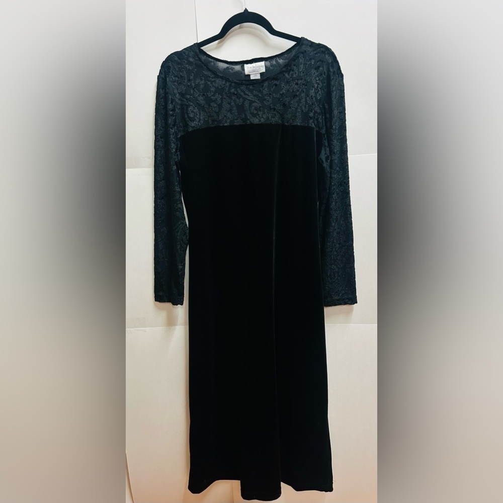 Diane Von Furstenberg The Color Authority Black Velvet Burnout Maxi Dress Size L - Picture 2 of 8